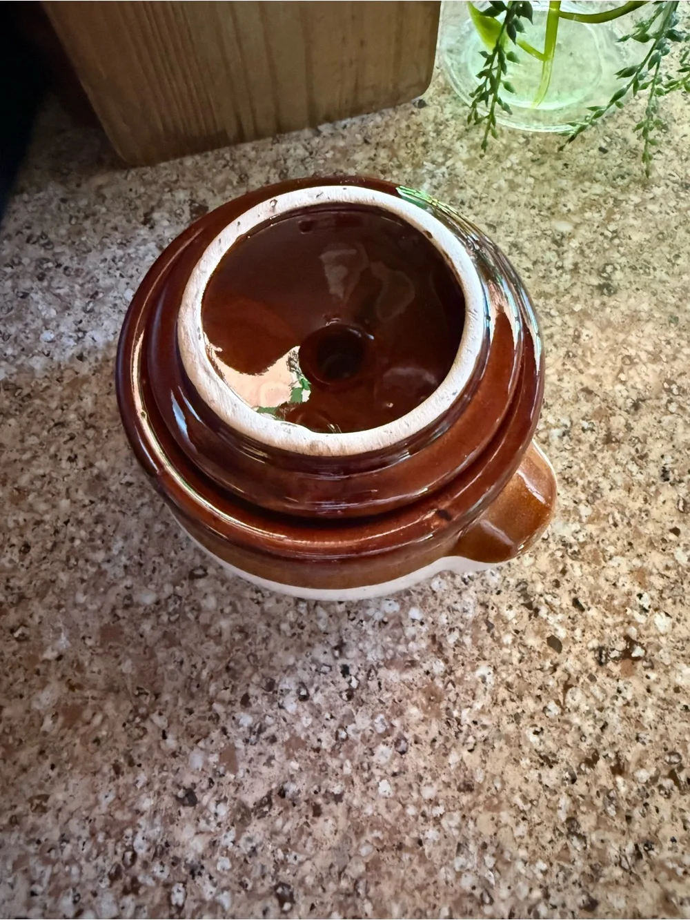 Vintage Brown & Cream Stoneware Lidded Bean Pot Crock